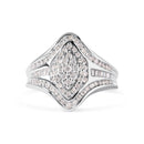 14K White Gold 3/4 Cttw Round and Baguette cut Diamond Cluster Ring (H-I Color, I1-I2 Clarity)-5