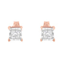 14K Rose Gold Plated Two-Tone .925 Sterling Silver 1/2 Cttw Princess-Cut Square Near Colorless Diamond Solitaire Miracle-Plate Stud Earrings (J-K Color, I2-I3 Clarity)-3