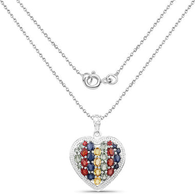 4.40 Carat Genuine Multi Stones .925 Sterling Silver Pendant - 0