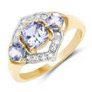 14K Yellow Gold Plated 1.58 Carat Genuine Tanzanite and White Topaz .925 Sterling Silver Ring-1