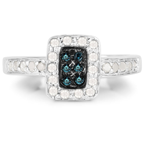0.36 Carat Genuine Blue Diamond and White Diamond .925 Sterling Silver Ring