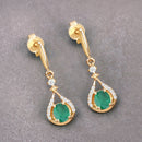 0.70 Carat Genuine Zambian Emerald and White Diamond 14K Yellow Gold Earrings-4