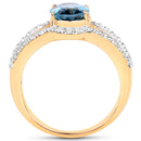 14K Yellow Gold Plated 2.30 Carat Genuine London Blue Topaz and White Topaz .925 Sterling Silver Ring-2