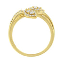 10K Yellow Gold 1/2 Cttw Round-Cut Diamond Layered Crossover Triple Leaf Bypass Ring (I-J Color, I1-I2 Clarity) - Size 7-4
