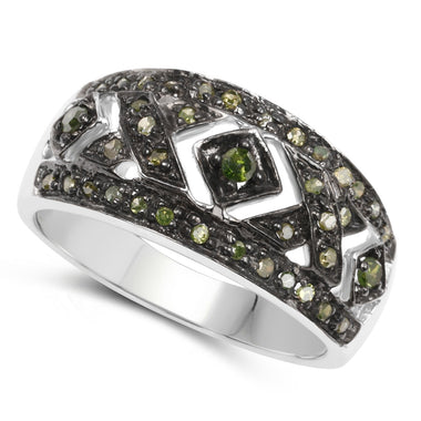 0.27 Carat Genuine Green Diamond .925 Sterling Silver Ring - 0