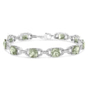 .925 Sterling Silver 7x7 mm Cushion Cut Green Amethyst and 1/20 cttw Round Cut Diamond Fashion Tennis Bracelet (I-J Color, I1-I2 Clarity) - 7"-1