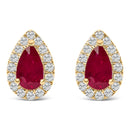 10K Yellow Gold 5X3 MM Pear-Cut Ruby and 1/7 Cttw Diamond Halo Stud Earrings (I-J Color, I1-I2 Clarity)-1