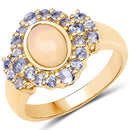 14K Yellow Gold Plated 1.74 Carat Genuine Ethiopian Opal and Tanzanite .925 Sterling Silver Ring-1