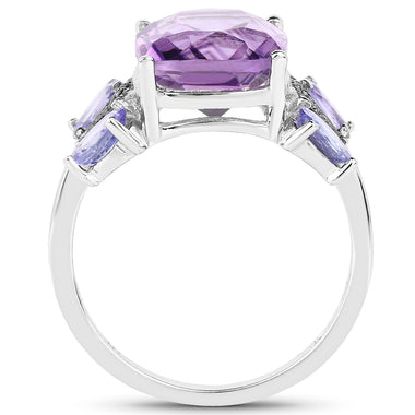 5.53 Carat Genuine Amethyst, Tanzanite & White Topaz .925 Sterling Silver Ring - 0