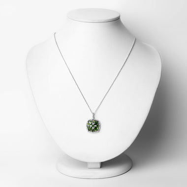 3.25 Carat Genuine Chrome Diopside and White Zircon .925 Sterling Silver Pendant - 0