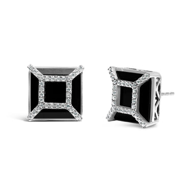 14K White Gold 3/8ct Diamond with 11x11MM Black Onyx Stud Earrings (G-H Color, SI1-SI2 Clarity) - 0