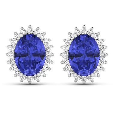 2.56 Carat Genuine Tanzanite and White Diamond 14K White Gold Earrings - 0