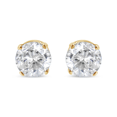 AGS Certified 14K Yellow Gold 1/2 Cttw 4 Prong Set Brilliant Round-Cut Solitaire Diamond Push Back Stud Earrings (O-P, Color, SI2-I1 Clarity) - 0