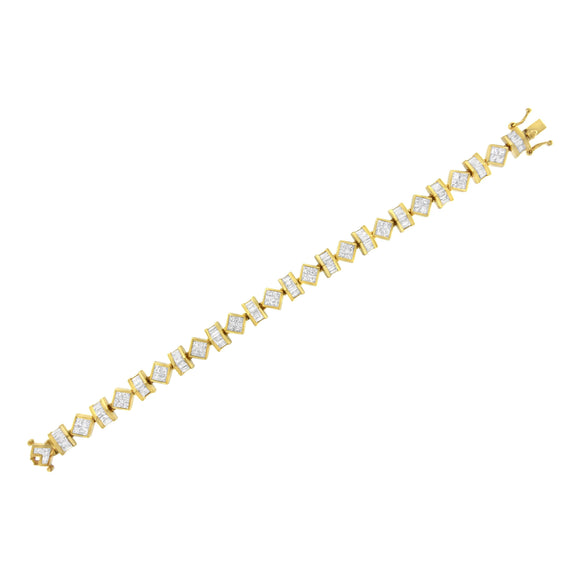 14K Yellow Gold 7.50 Cttw Princess and Baguette Diamond Geometric Link Bracelet