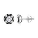 Black Rhodium Plated .925 Sterling Silver Round 1-1/2 cttw Diamond Double Halo 4-Prong Solitaire Milgrain Stud Earrings (H-I Color, I2-I3 Clarity)-3