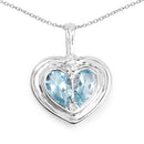 2.66 Carat Genuine Blue Topaz and White Topaz .925 Sterling Silver Pendant-1