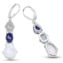 10.17 Carat Genuine Lapis, Labradorite and White Rainbow Moonstone .925 Sterling Silver Earrings-2