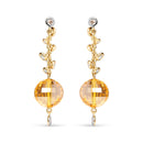 18K Yellow Gold 2/3 Cttw Round Bezel Diamond and 25mm Ball Shaped Yellow Citrine Gemstone Dangle Stud Earring (Brown and G-H Color, SI1-SI2 Clarity)-1