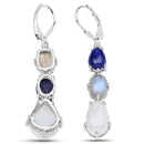 10.17 Carat Genuine Lapis, Labradorite and White Rainbow Moonstone .925 Sterling Silver Earrings-3