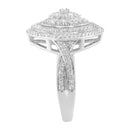 .925 Sterling Silver 1.0 Cttw Round & Baguette-Cut Diamond Marquise-Shaped Cluster Triple Stepped Halo Cocktail Fashion Ring (I-J Color, I2-I3 Clarity) - Size 7-5