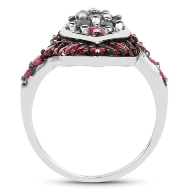 1.77 Carat Genuine Blue Sapphire and Ruby .925 Sterling Silver Ring - 0