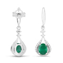 0.70 Carat Genuine Zambian Emerald and White Diamond 14K White Gold Earrings-3
