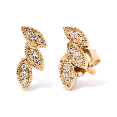 10K Yellow Gold 1/10 Cttw Diamond Triple Leaf Stud Earring (H-I Color, I1-I2 Clarity) - 0