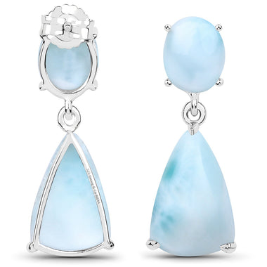 11.54 Carat Genuine Larimar .925 Sterling Silver Earrings - 0