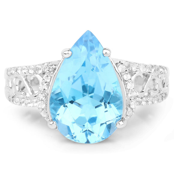 5.50 Carat Genuine Swiss Blue Topaz and White Topaz .925 Sterling Silver Ring