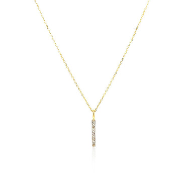 14k Yellow Gold Bar Pendant with Diamonds - 0