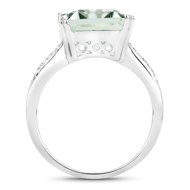 10.64 Carat Genuine Green Amethyst and White Topaz .925 Sterling Silver Ring - 0