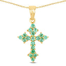 14K Yellow Gold Plated 1.05 Carat Genuine Zambian Emerald .925 Sterling Silver Pendant-1