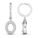 0.32 Carat Genuine White Diamond 14K White Gold Semi Mount Earrings - holds 8x6mm Oval Gemstones-2