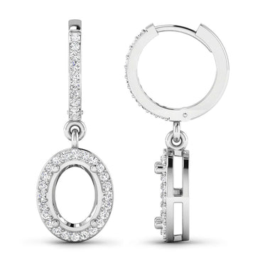 0.32 Carat Genuine White Diamond 14K White Gold Semi Mount Earrings - holds 8x6mm Oval Gemstones - 0