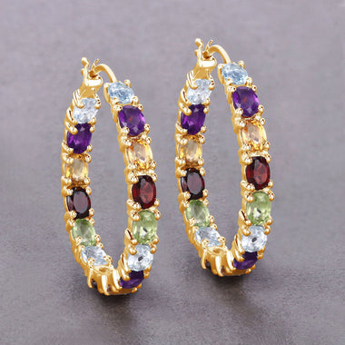 5.44 Carat Genuine Multi Stones .925 Sterling Silver Earrings - 0