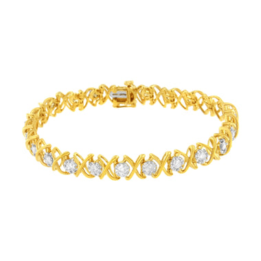 10K Yellow Gold Plated Sterling Silver 2 cttw Diamond "XOXO" Bracelet (J-K Clarity, I1-I2 Color) - Size 7.25" - 0