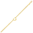 14k Yellow Gold Double Rolo Chain Anklet with an Open Heart Station-4