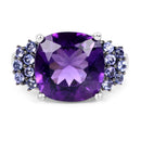 6.34 Carat Genuine Amethyst and Tanzanite .925 Sterling Silver Ring-5