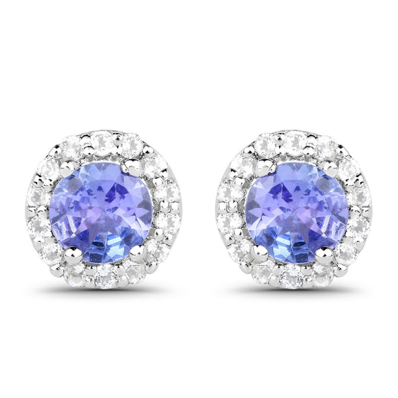 3.77 Carat Genuine Tanzanite and White Topaz .925 Sterling Silver 3 Piece Jewelry Set (Ring, Earrings, and Pendant w/ Chain)