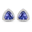 3.82 Carat Genuine Tanzanite and White Diamond 14K Yellow Gold Earrings-1