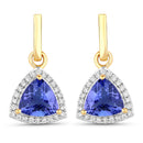 3.86 Carat Genuine Tanzanite and White Diamond 14K Yellow Gold Earrings-1