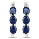 2.05 Carat Genuine Blue Sapphire and White Diamond .925 Sterling Silver Earrings-1