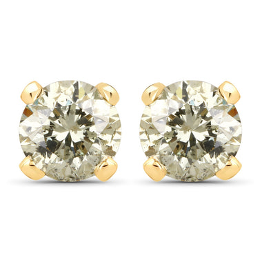 0.98 Carat Genuine LB Diamond 14K Yellow Gold Earrings