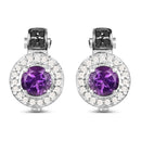 2.29 Carat Genuine Amethyst, Black Diamond and White Diamond .925 Sterling Silver Earrings-2
