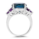 6.60 Carat Genuine London Blue Topaz & Amethyst .925 Sterling Silver Ring-2