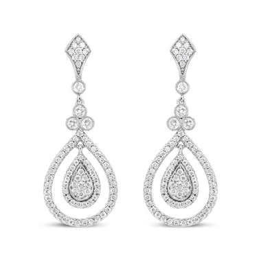 18K White Gold 1 1/4 Cttw Round Diamond Openwork Teardrop-Shaped Dangle Earrings (F-G Color, VS1-VS2 Clarity)
