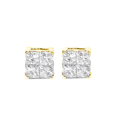 10K Yellow Gold Plated .925 Sterling Silver 1.0 Cttw Princess-Cut Diamond Composite Multi Stone Stud Earrings (J-K Color, SI2-I1 Clarity) - 0