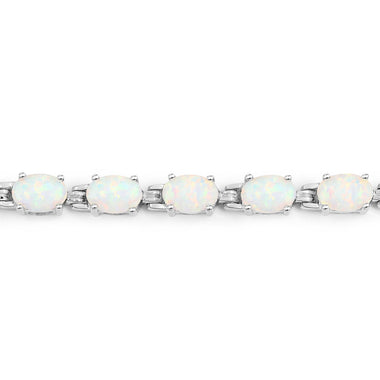 3.50 Carat Genuine Created Opal .925 Sterling Silver Bracelet - 0