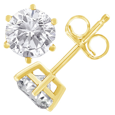 18K Yellow Gold 1-1/2 Cttw Round Brilliant-Cut Near Colorless Diamond Classic 6-Prong Stud Earrings (H-I Color, I1-I2 Clarity) - 0