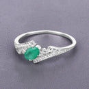 0.51 Carat Genuine Zambian Emerald and White Diamond 14K White Gold Ring-4